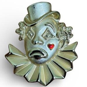 AJC Sad Clown Face Brooch Pin with Red Heart on Cheek Steampunk Dramatic Vintage